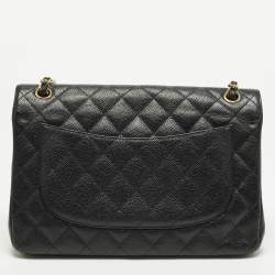 Pre Owned Chanel Classic Double Flap Jumbo Black Quilted Caviar Leather Shoulder Bag