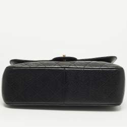 Pre Owned Chanel Classic Double Flap Jumbo Black Quilted Caviar Leather Shoulder Bag