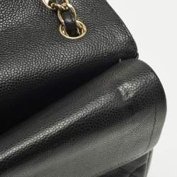 Pre Owned Chanel Classic Double Flap Jumbo Black Quilted Caviar Leather Shoulder Bag
