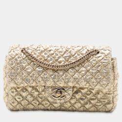 مملوكة مسبقًا حقيبة بخطاف مزدوج شانيل كلاسيك معدني لاميه مجوهرات سلسلة ذهبية صغيرة