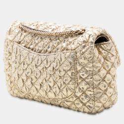 مملوكة مسبقًا حقيبة بخطاف مزدوج شانيل كلاسيك معدني لاميه مجوهرات سلسلة ذهبية صغيرة