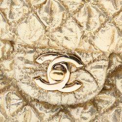 مملوكة مسبقًا حقيبة بخطاف مزدوج شانيل كلاسيك معدني لاميه مجوهرات سلسلة ذهبية صغيرة