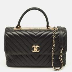 مملوكة مسبقًا Chanel Trendy CC Medium Black Chevron Leather Top Handle Bag