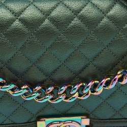 Pre Owned Chanel Boy Medium Metallic Green Quilted Leather Flap Bag
