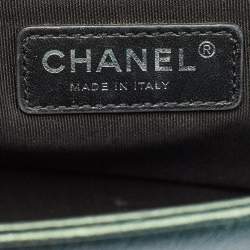 Pre Owned Chanel Boy Medium Metallic Green Quilted Leather Flap Bag
