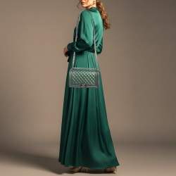 Pre Owned Chanel Boy Medium Metallic Green Quilted Leather Flap Bag