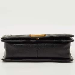Pre Owned Chanel Boy Medium Black Quilted Caviar Leather Flap Bag