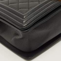 Pre Owned Chanel Boy Medium Black Quilted Caviar Leather Flap Bag