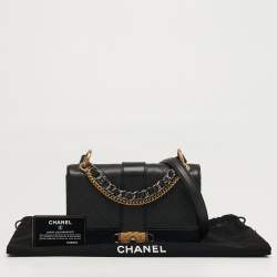 Pre Owned Chanel Double Chain Black Quilted Leather Flap Shoulder Bag