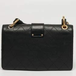 Pre Owned Chanel Double Chain Black Quilted Leather Flap Shoulder Bag