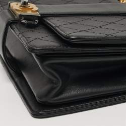 Pre Owned Chanel Double Chain Black Quilted Leather Flap Shoulder Bag