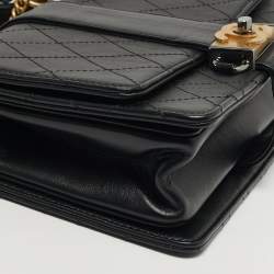 Pre Owned Chanel Double Chain Black Quilted Leather Flap Shoulder Bag