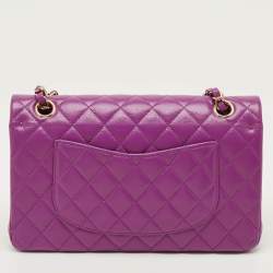 Pre Owned حقيبة شانيل كلاسيك جلد أحمر مبطن لامع متوسطة بقلاب مزدوج