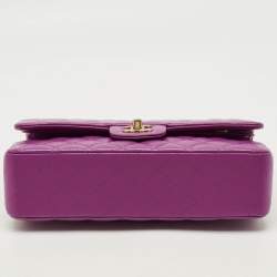 Pre Owned حقيبة شانيل كلاسيك جلد أحمر مبطن لامع متوسطة بقلاب مزدوج