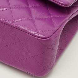 Pre Owned حقيبة شانيل كلاسيك جلد أحمر مبطن لامع متوسطة بقلاب مزدوج