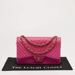 مملوكة مسبقًا Chanel Classic Double Flap Jumbo Pink Chevron Leather Shoulder Bag