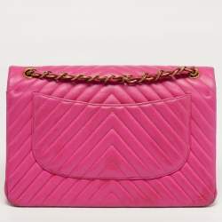 مملوكة مسبقًا Chanel Classic Double Flap Jumbo Pink Chevron Leather Shoulder Bag