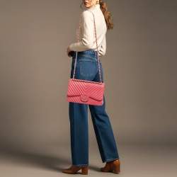 مملوكة مسبقًا Chanel Classic Double Flap Jumbo Pink Chevron Leather Shoulder Bag