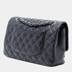 Pre Owned حقيبة شانيل كلاسيك كافيار سوداء متوسطة مزدوجة الغطاء