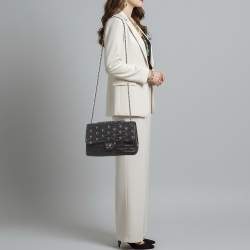 Pre Owned حقيبة شانيل قلاب جلد مبطن حرفي سي سي جامبو سوداء