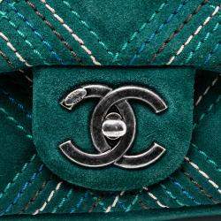 مملوكة مسبقًا حقيبة شانيل غطاء واحد سويدي أخضر متوسطة إدنبرة باريس مطرز Saltire