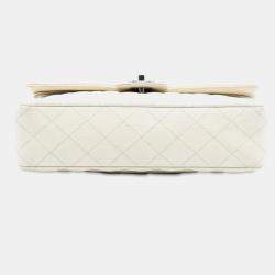 Pre Owned شانيل أبيض متوسط كلاسيكي كافيار رفرف مزدوج