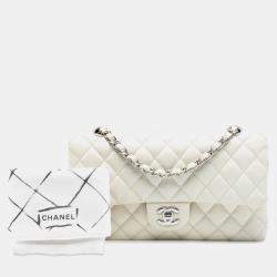 Pre Owned شانيل أبيض متوسط كلاسيكي كافيار رفرف مزدوج