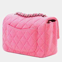 Pre Owned حقيبة شانيل مستطيلة صغيرة وردية كلاسيكية جيرسي فلاب مفردة