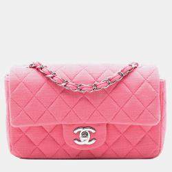 Pre Owned حقيبة شانيل مستطيلة صغيرة وردية كلاسيكية جيرسي فلاب مفردة