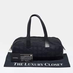 Pre Owned Chanel Travel Ligne Black Printed Nylon Bowler Bag