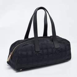 Pre Owned Chanel Travel Ligne Black Printed Nylon Bowler Bag