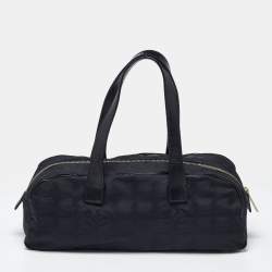 Pre Owned Chanel Travel Ligne Black Printed Nylon Bowler Bag