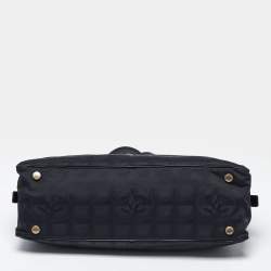 Pre Owned Chanel Travel Ligne Black Printed Nylon Bowler Bag