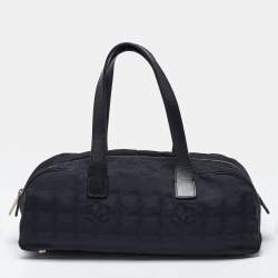 Pre Owned Chanel Travel Ligne Black Printed Nylon Bowler Bag