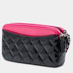 Pre Owned Chanel Black Pink Bicolor Patent Double Zip Wallet on Chain
