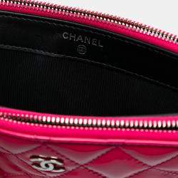 Pre Owned Chanel Black Pink Bicolor Patent Double Zip Wallet on Chain