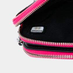 Pre Owned Chanel Black Pink Bicolor Patent Double Zip Wallet on Chain