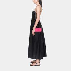 Pre Owned Chanel Black Pink Bicolor Patent Double Zip Wallet on Chain