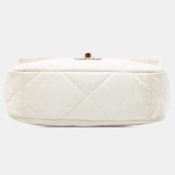 Pre Owned Chanel White Medium Lambskin 19 Flap