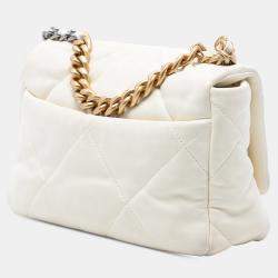 Pre Owned Chanel White Medium Lambskin 19 Flap