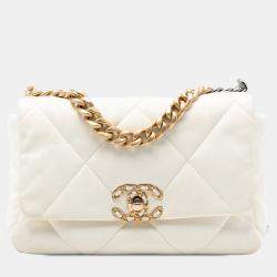 Pre Owned Chanel White Medium Lambskin 19 Flap