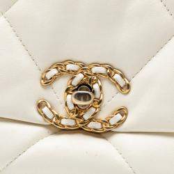 Pre Owned Chanel White Medium Lambskin 19 Flap