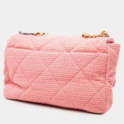 Pre Owned Chanel Pink Maxi Tweed 19 Flap