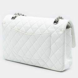مملوكة مسبقًا Chanel White Medium Classic Caviar Double Flap