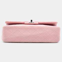 Pre Owned Chanel Pink Small Classic Jersey Double Flap