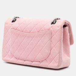 Pre Owned Chanel Pink Small Classic Jersey Double Flap