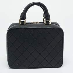 Pre Owned Chanel Travel Kit Black Quilted Leather Vanity Case Bag