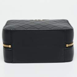 Pre Owned Chanel Travel Kit Black Quilted Leather Vanity Case Bag