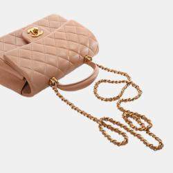 Pre Owned حقيبة شانيل كلاسيكية جلد خاروف بني مستطيلة صغيرة بمقبض علوي وغطاء