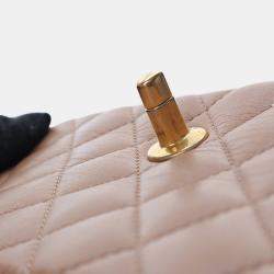 Pre Owned حقيبة شانيل كلاسيكية جلد خاروف بني مستطيلة صغيرة بمقبض علوي وغطاء